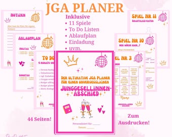 JGA Planer + JGA Spiele zum Ausdrucken, Junggesellinnenabschied Planung deutsch, Canva Vorlagen, Bachelorette Planner Editable, Party Games