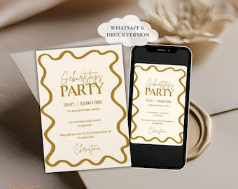 Einladung Geburtstag | Vorlage Canva A5 | Geburtstagseinladung Erwachsene | Einladungskarte digital | minimalistisch | gold | Editierbar