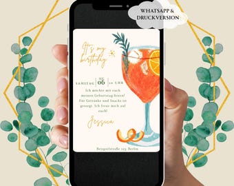 Digitale Geburtstagseinladung, Einladungskarte, Canva Vorlage, Aperol, eCard, WhatsApp, Einladung, Feier, Geburtstag, Party, deutsch, 30
