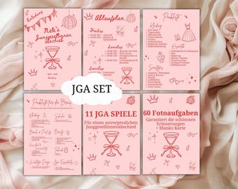 JGA Einladung, Ablaufplan, Packliste, JGA Spiele, JGA Foto Challenge, Canva Vorlage, Junggesellenabschied, Ausdrucken, WhatsApp, A5, digital