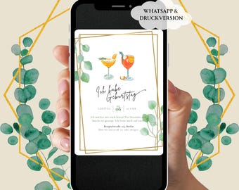 Digitale Geburtstagseinladung, Einladung Geburtstag, Sommer, orange, WhatsApp, Ausdrucken, versenden, Feier, Party, deutsch, Canva Vorlage