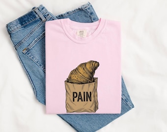 Croissant Art Shirt Desserts Baked Goods Gift Women Classic Tee Pastry T-Shirt Dessert Fan Vintage Tshirt Bakery Graphic Outline Takeout Bag