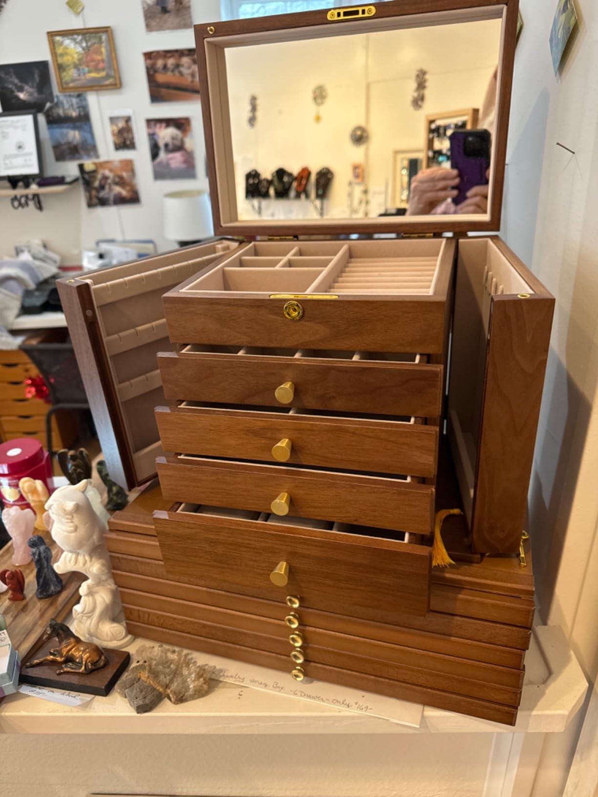 ヴィンテージジュエリーボックス | ベゴニアガラス蓋 |ブラック