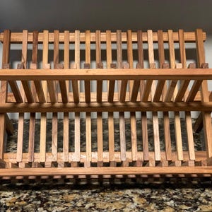 Handmade Teak Wood Dish Drying Rack: Foldable 2-Tier Kitchen Organizer