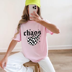 Checkered Flame Shirt Moms Humor Gift Women Gothic Tee Fire T-Shirt Mother Fan Dark Tshirt Funny Graphic Retro Stars Tshirt image 5