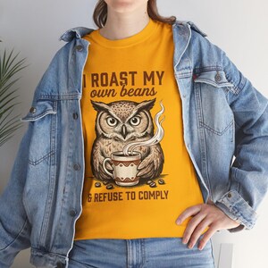 Owl Coffee Mug Shirt Women Coffee Lover Tee Owl T-Shirt Wildlife Gift Rustic Vintage Graphic Java Beans Nature Animal Top