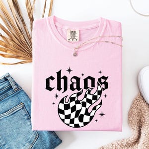 Checkered Flame Shirt Moms Humor Gift Women Gothic Tee Fire T-Shirt Mother Fan Dark Tshirt Funny Graphic Retro Stars Tshirt image 3