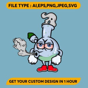 Funny Smoking Bong Cartoon Vector - Stoner Weed Art PNG SVG AI - Halloween Cannabis Humor Design - Back to School Trend