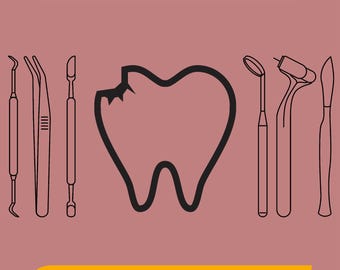 Broken Tooth SVG Bundle: Dental Tool Icons, Dentist Clipart