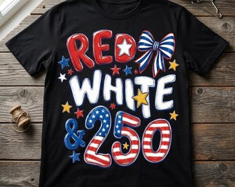 Red White & 250 Anniversary Doodle PNG Coquette Bow Preppy Patriotic Design ORIGINAL (Digital Download)