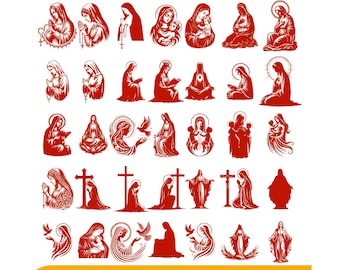 Paquete de imágenes SVG de la Virgen María, SVG católico, María rezando, imágenes prediseñadas cristianas, SVG de la Santa Madre, SVG cristiano, descarga instantánea