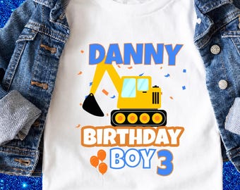 Construction Birthday Boy PNG, Personalized Excavator Birthday Shirt Design, Digger Birthday Party, Custom Name Birthday Digital Download