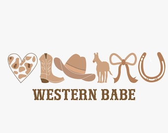 Western Babe PNG SVG, Cowgirl svg png, Cowboy svg png, Iconos con botas, sombrero, caballo, lazo, herradura, Western Cowgirl PNG, Descarga instantánea