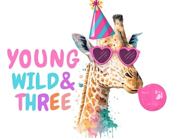 Młoda dzika żyrafa z trzema urodzinami PNG, projekt imprezy Safari Zoo dla maluchów (pobieranie cyfrowe)