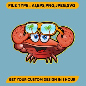 Cooles Cartoon Krabbe mit Sonnenbrille Design | Sommer Strand Stimmung Clipart | Trending Digital Artwork