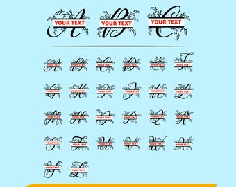 Alfabeto elegante con monograma floral SVG / Iniciales con texto personalizado / Clipart para bodas y personalización