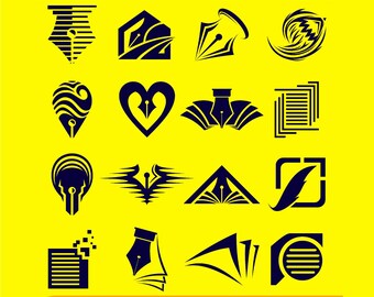 Pen and Writing Icons SVG Bundle: Quill & Paper Logo Designs (Digital)