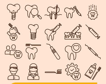 Dental Care Line Art Icons: Dentist SVG Clipart Bundle