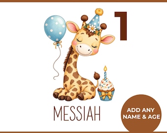 Personalized Giraffe Birthday SVG PNG, Cute Baby Giraffe Shirt Design, Custom Name Age, Kids Birthday Shirt, Animal Party Digital Download