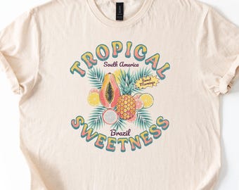 Tropical Fruits Tshirt, Vintage Graphic Fruit Shirt, Retro Botanical Papaya T shirt, Vintage Farmers Market Tee, Women Nature Food Top Gift
