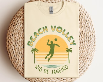 Beachvolleybal T-shirt, Sand Court-T-shirt voor man, cadeau kustvolleybalspeler, kustlijn zomersportshirt, vintage heren volleybal fantop