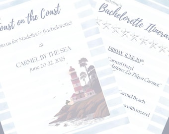 Beach Bachelorette Invitation, Bach Party Weekend Itinerary, Coast Bachelorette Invite, Bridal Editable Canva Template, Digital Party Card