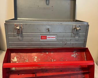 Vintage Sears Craftsman-gereedschapskist uit de jaren 50 met metalen dienblad