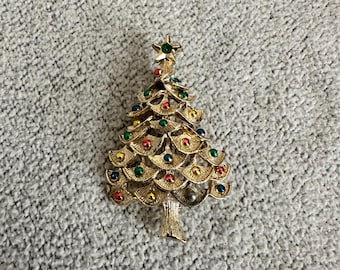 Vintage Gerrys Gold Ton Emaille Weihnachtsbaum Urlaub Pin Brosche