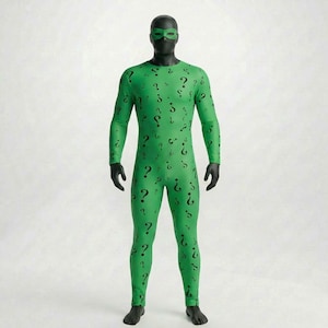Von Ruddler inspiriertes grünes Fragezeichen Cosplay Jumpsuit | Comic Bösewicht Kostüm | Benutzerdefinierte Größe verfügbar