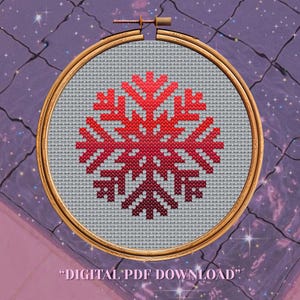 Ruby Snowflake Cross Stitch Pattern PDF. Red Gradient Winter Wall Art. Modern Geometric Embroidery.
