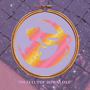 Sailor Moon Cross Stitch Pattern PDF. Pastel Gradient. Retro 90s Anime Decor. Magical Girl.