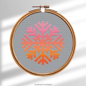 Sunset Snowflake Cross Stitch Pattern PDF. Modern Warm Gradient Needlepoint. Seasonal Sampler.