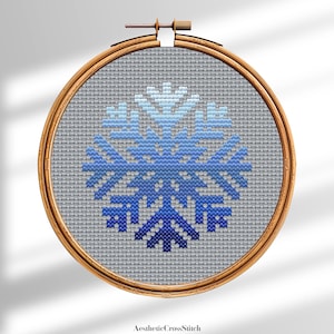 Sapphire Snowflake Cross Stitch Pattern PDF. Winter Blue Gradient. Modern Ice Design For Holiday.