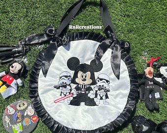 Star wars Mouse and storm troopers - XL Jumbo Character Embroidered Ruffle Tote bag