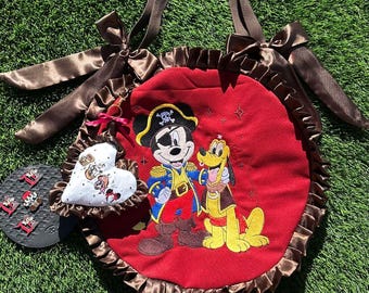 Pirate Mickey and Pluto - XL Jumbo Character Embroidered Ruffle Tote bag