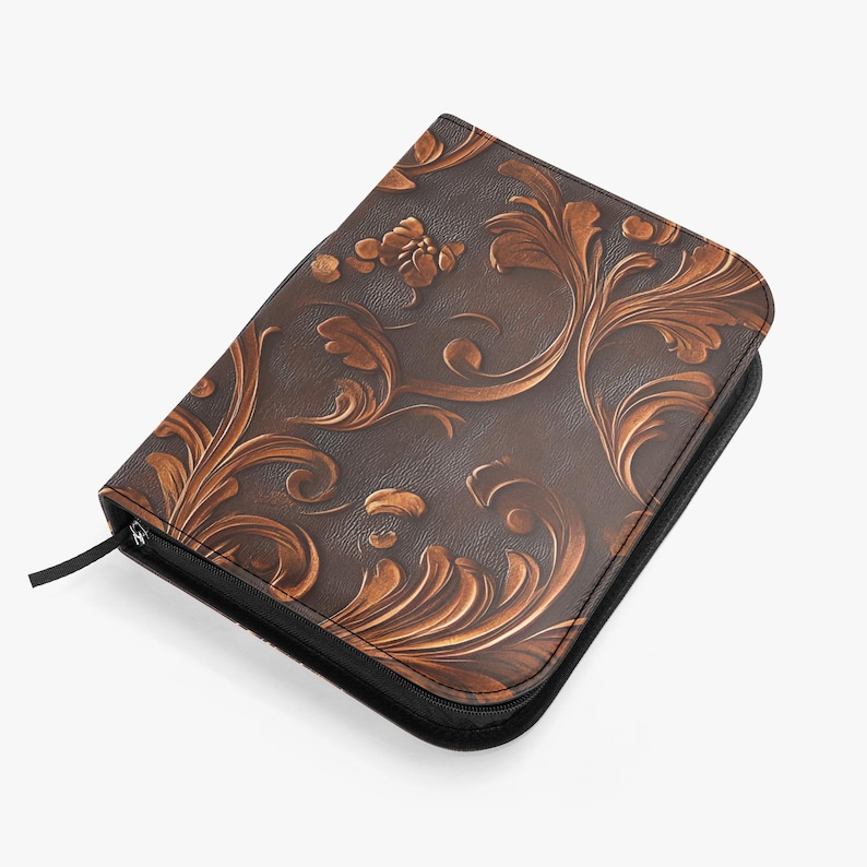 3d Embossed Floral Leather Bible Cover Bag With Handle & Zipper ...