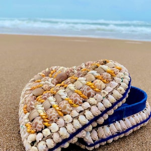 Handmade Seashell Heart-Shaped Jewelry Box | Beach Decor Trinket Storage | Ocean Inspired Gift vintage box