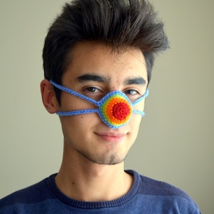 Regenbogen-Nasenwärmer, gehäkelter Nasenwärmer, Nasenhut für Frauen, marmoriert für Männer, lustig für Kinder, Nasenwärmer aus Wolle, lustiges Winter-Party-Geschenk
