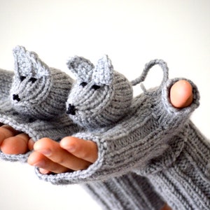 Animal Mittens Etsy' Pick, Knit Mice Gloves, Hand Puppet , Animal Finger, Half Mitts Touchscreen, Winter Fingerless Men, Xmas Gift For Her image 1