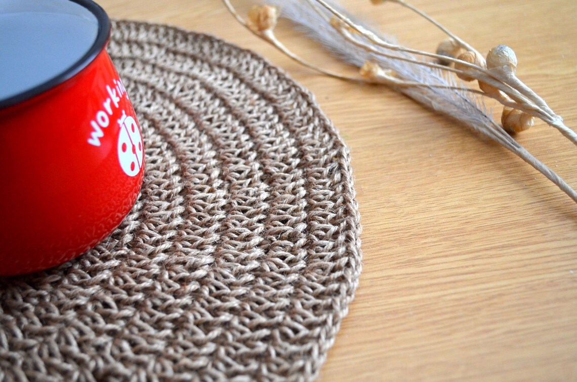 Crochet Jute Placemat 13 Circle Placemat Vintage Straw Etsy