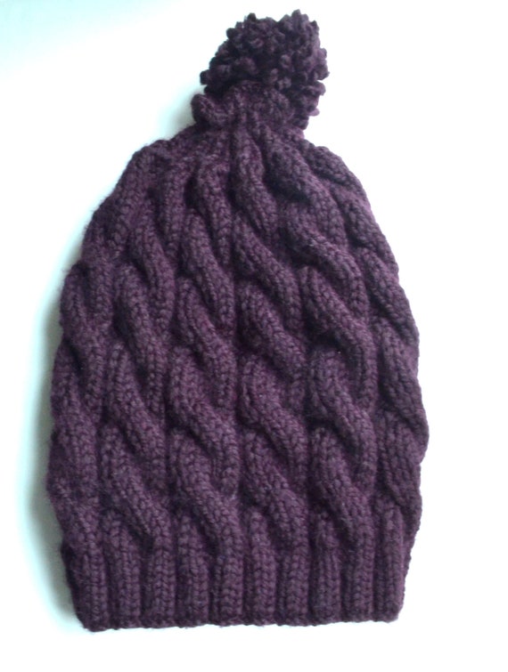 Cable Knit Slouchy Beanie, Chunky Knit Beanie, Purple Beanie  display picture 2