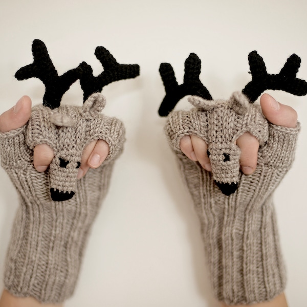 Gants de cerf en tricot Mitaines de gazelle sans doigts d'hiver confortables Mains de renne tricotées Gant de bois de cerf Mitaines de vacances chaudes Vêtements de Noël
