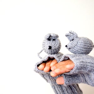 Animal Mittens Etsy' Pick, Knit Mice Gloves, Hand Puppet , Animal Finger, Half Mitts Touchscreen, Winter Fingerless Men, Xmas Gift For Her image 3