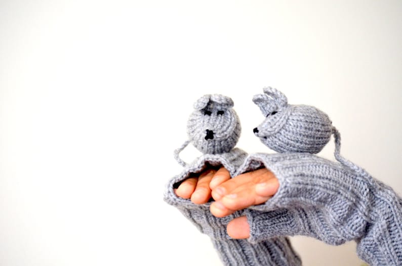 Animal Mittens Etsy' Pick, Knit Mice Gloves, Hand Puppet , Animal Finger, Half Mitts Touchscreen, Winter Fingerless Men, Xmas Gift For Her image 3