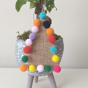 Christmas Burlap Pom Pom Tree, Jut Colorful Trim, Ornaments 2021, Rustic Adornment Decoration, Jut Gift for Home Decor, Ornament as Santa
