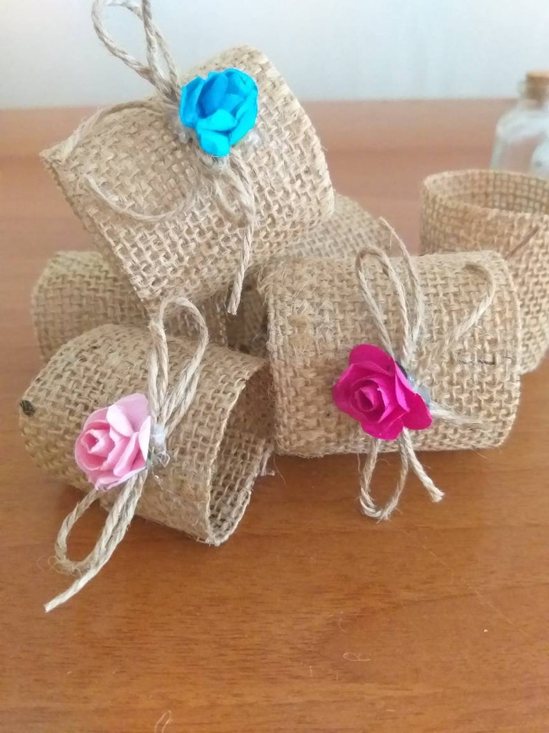 Natural 50 Set Burlap Napkin Holder, Burlap Wedding Rustic Ring, Bohemian Table Decor, Rose