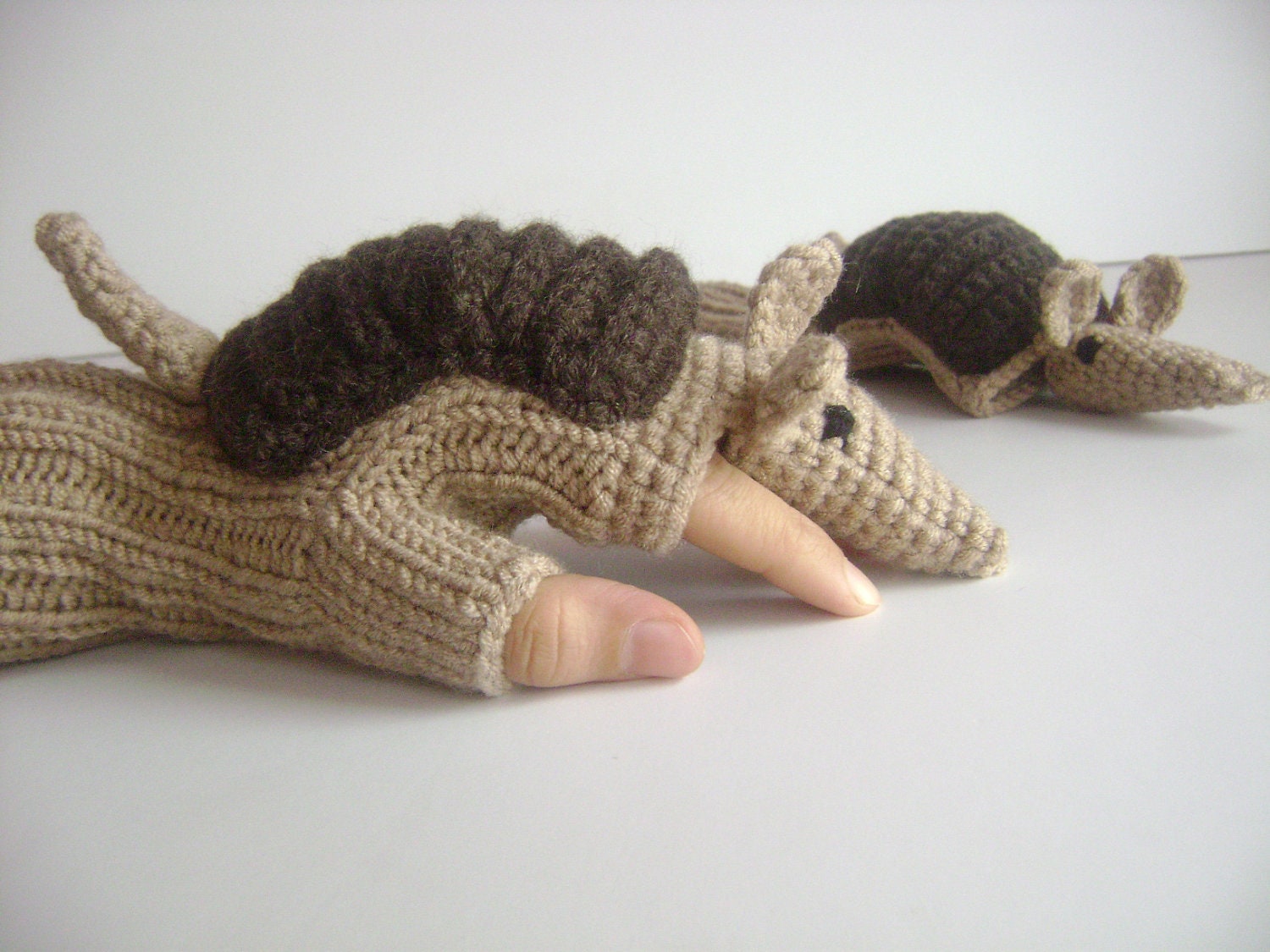 Armadillo Touch Screen Arm Wool Glove, Crochet Knit Wool Winter Mittens, Men's Animal Costume, Long Fingerless Man Warmers, Gift for Husband
