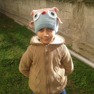 Owl Knit Hat, Owl Knit Slouchy Hat, Winter Lace Slouch Hat, Winter Accessories Winter Fashion, Gift For children, Gift For Birthday