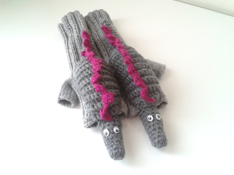 Knitted Godzilla Costume Gloves, Fingerless Glove, Animal Mittens