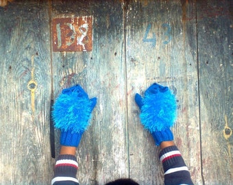 Manoplas de erizo, Manoplas de animales, Guantes para niños de erizo, Manoplas de invierno azules, Guante de marionetas de mano, Manoplas cálidas de punto, Regalo de amante del erizo
